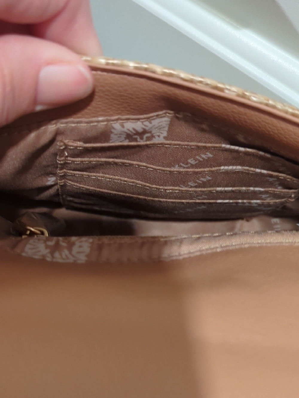 Anne Klein Tan Woven Saddle Crossbody with Braided Handle - Picture 6 of 6